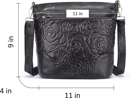 Vista 3 de Aslana Bolso bandolera de cuero genuino con relieve floral para mujer