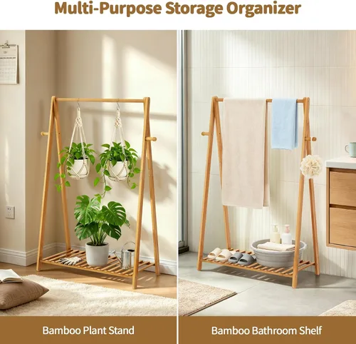 Vista 6 de Percheros Pequeños para Colgar Ropa, Percheros de Bambú para Prendas de Niños, Perchero Independiente para Vestidos y Trajes para Dormitorio, Sala