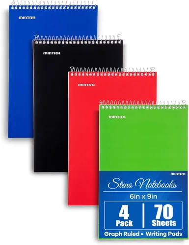 Vista 4 de Mintra Office Steno Books Set - Top-Spiral Bound, Narrow Ruled, White Tint Sheets, Poly Pastel Covered Notebooks for Office & School, Colorful