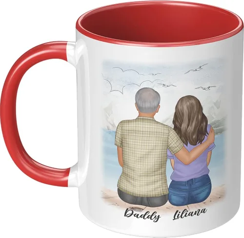 Vista 12 de Taza de café para el día del padre para papá de parte de hija e hijo. Taza del mundo con el mejor papá del mundo. Taza divertida con nombre