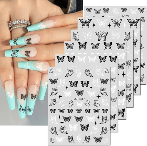 Vista 25 de Calcomanías de uñas de gato, 8 hojas de calcomanías autoadhesivas 3D con diseño de gato dorado, plateado, negro, blanco, para niños, niñas, mujeres