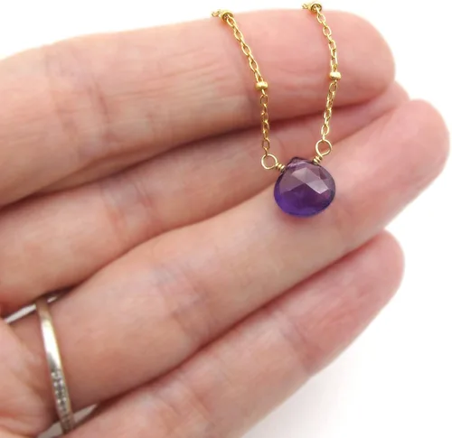 Vista 5 de Collar con colgante de piedra natal con piedra preciosa genuina, relleno de oro de 14 quilates, 18 pulgadas