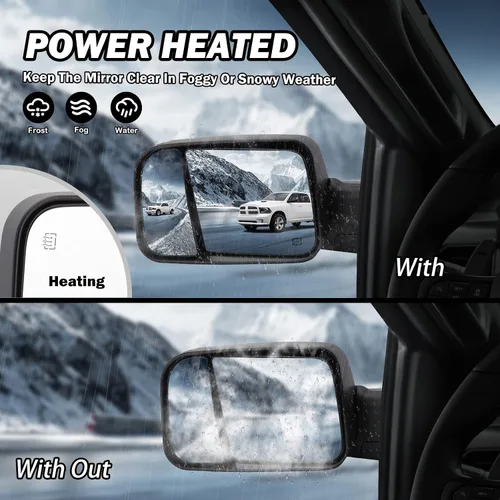 Vista 2 de Espejo lateral del conductor compatible con Dodge Ram 1500 2009-2018, Dodge Ram 2500 3500 2010-2018, espejos de remolque con luz de giro calentada