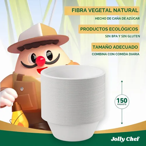 Vista 6 de JOLLY CHEF Cuencos de papel compostables desechables [12 oz] Recipientes para sopa resistentes [150 paquetes] Bagazo biodegradable apto