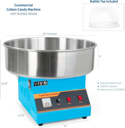 Vista 2 de VIVO - Máquina eléctrica comercial para hacer algodón de azúcar Commercial Candy Floss Machine with 20 inch Stainless Steel Bowl, Includes Bubble