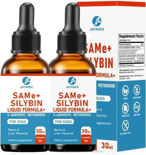 Vista 8 de SAMEe - Gotas líquidas para perros, 500 mg iguales con silibina, soporte hepático de 1 oz Bacon Liver Flavored Liver Support Supplement for Dogs