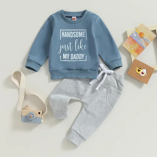 Vista 2 de Conjunto de ropa para bebé recién nacido, sudadera de manga larga y pantalones para niños pequeños, para otoño e invierno, 2 piezas