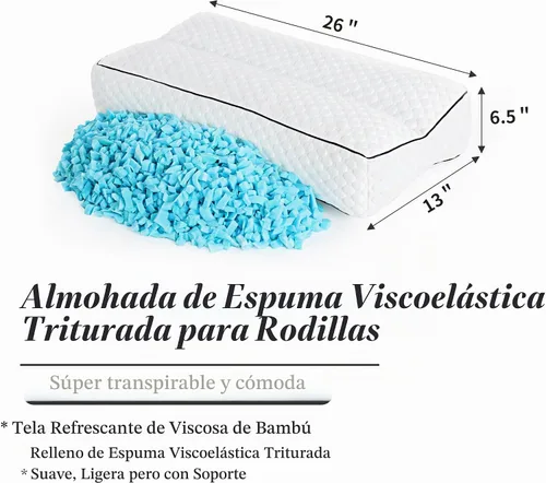 Vista 2 de BALAPET Almohada de rodilla de espuma viscoelástica triturada para dormir de lado, almohada entre las piernas para alinear la columna vertebral