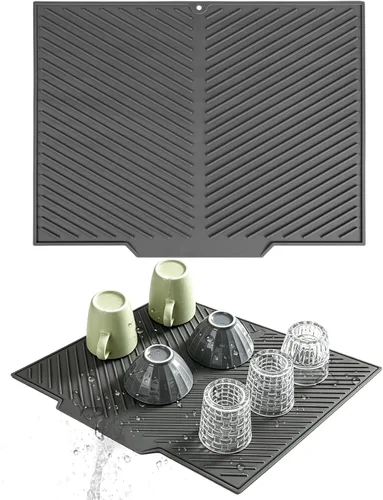Vista 9 de Tapete grande para secar platos, alfombrillas de silicona de múltiples usos para múltiples usos, tapete de secado para encimera de cocina, 12 x 16