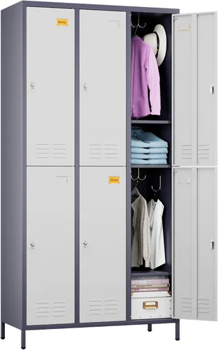 Vista 13 de SUPEER Taquillas metálicas de 9 puertas para empleados con 18 ganchos, taquillas de metal con tarjetero para escuela, garaje, oficina, gimnasio