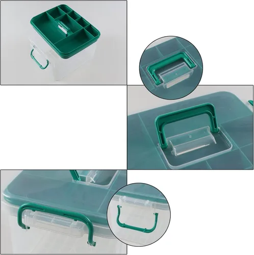Vista 3 de Caja organizadora de medicina transparente de 15QT con asa, caja de primeros auxilios de plástico Recipiente para medicamentos con bandeja, baúl