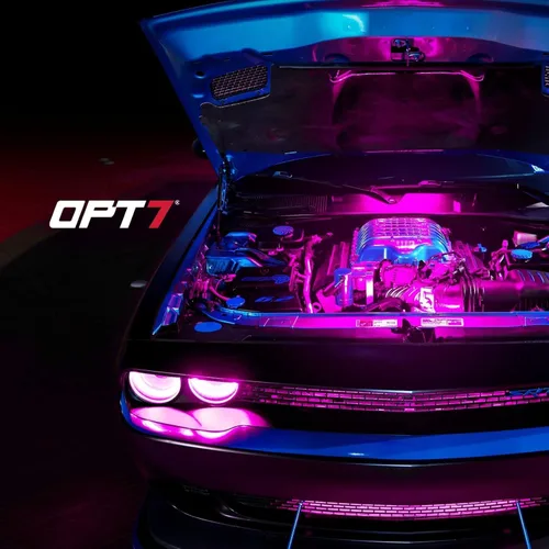 Vista 2 de OPT7 Aura Pro Luces para Compartimento del Motor con Aplicación y Control Remoto, 4 Piezas de 30 cm Tira de Luz LED Impermeable Bajo el Capó, Kit