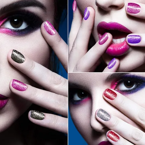 Vista 6 de Maitys 192 piezas de 16 hojas de esmalte de uñas con purpurina, tiras autoadhesivas de brillo de color sólido, calcomanías de envoltura completa