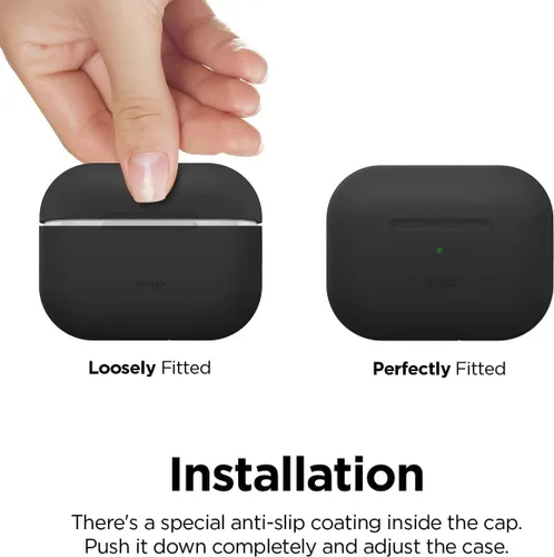 Vista 5 de elago Funda compatible con AirPods Pro 2 (2022), funda de silicona con cordón compatible con Apple AirPods Pro de 2ª generación, LED frontal Negro