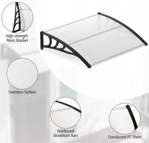 Vista 8 de Tangkula Paquete de 2 toldos de ventana de 30 x 39 pulgadas, toldo moderno de policarbonato para puerta superior con hoja hueca para protección