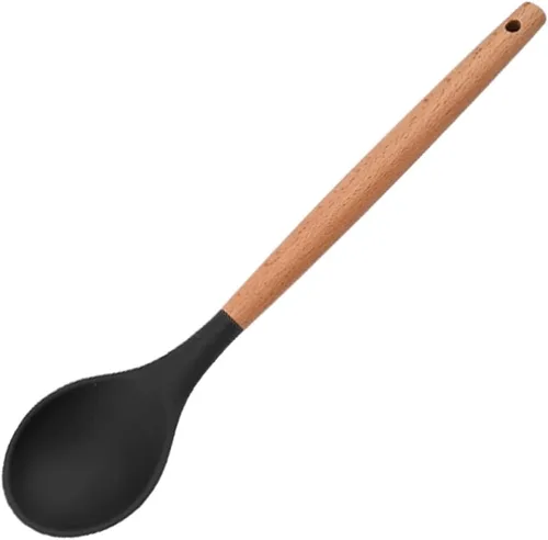 Vista 16 de 1 cucharón de silicona negra para sopa profunda, resistente al calor, cuchara de goma antiadherente grande con mango de madera para cocinar 1