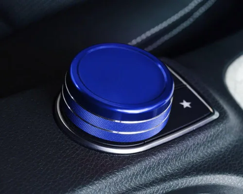 Vista 6 de iJDMTOY Cubierta de rueda de aluminio anodizado azul para consola central de control de mando compatible con Mercedes A B C E S CLA GLA GLK ML GL