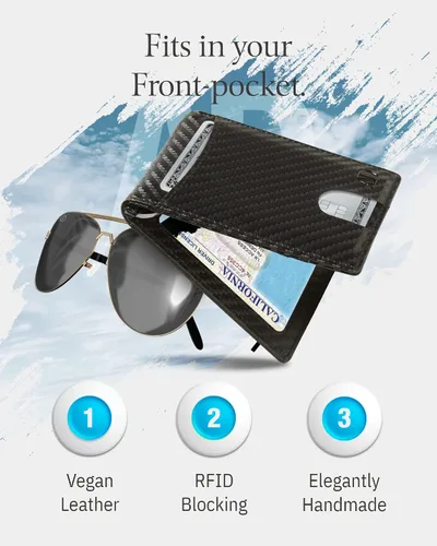 Vista 7 de Access Denied Billeteras delgadas y plegables para hombre, billetera delgada minimalista con clip para dinero, bolsillo frontal, tarjetero