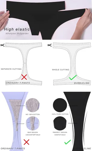 Vista 3 de Bubblelime - Panties deportivos tipo tanga, tiro bajo, no se transparentan, panties sexis invisibles y transpirables (paquetes de 6, 3 y 1 unidades)