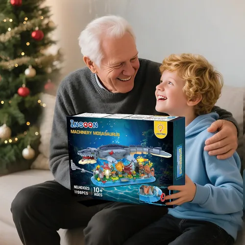 Vista 8 de INSOON Juego de Construcción de Mosasaurus con Luz LED, 1219 Piezas de Bloques de Construcción Movibles de Animales Oceánicos con Nautilus, Medusas