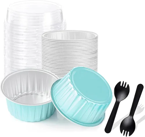 Vista 11 de 20 piezas moldes rectangulares mini para pan con tapas, mini moldes para pasteles con tapas, moldes desechables ramekins tazas para hornear moldes