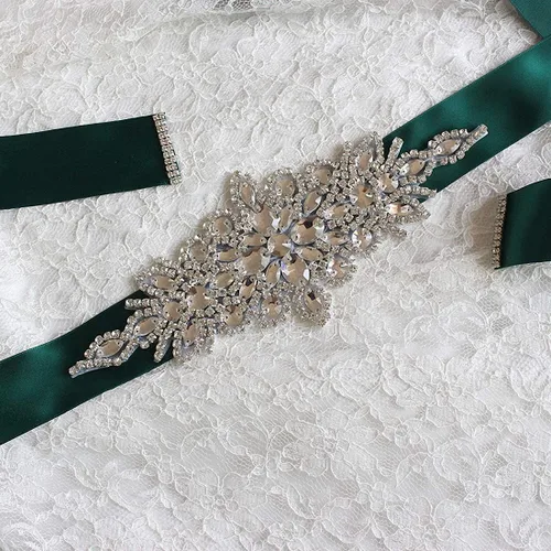 Vista 2 de Ulalaza Vestido de noche de graduación para mujer, con cintura decorativa, bandas de cristal para novia, cinturón de boda con diamantes de imitación