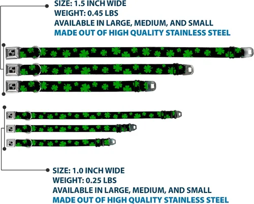 Vista 3 de Buckle-Down Collar de perro Hebilla de cinturón de seguridad St Pats Clovers Scattered2 Negro Verde Multicolor, DC-W34594-S, 1 pulgada de ancho - se