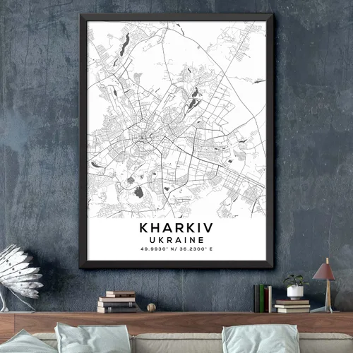 Vista 2 de Mapa de Kharkiv, Ucrania, Light 2 (36x48)