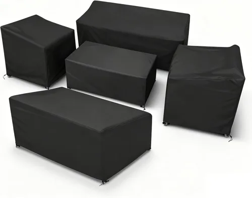 Vista 12 de STARTWO Funda impermeable para muebles de exterior, 4 piezas para sofá exterior, sillas de césped, mesa auxiliar, resistente al viento con correa