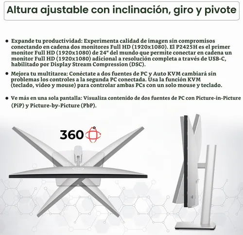 Vista 5 de P2425H - Monitor de computadora de 24 pulgadas, pantalla IPS 16:9 con soporte, 100 Hz Full HD, 1920 x 1080 con cable de alimentación, DisplayPort