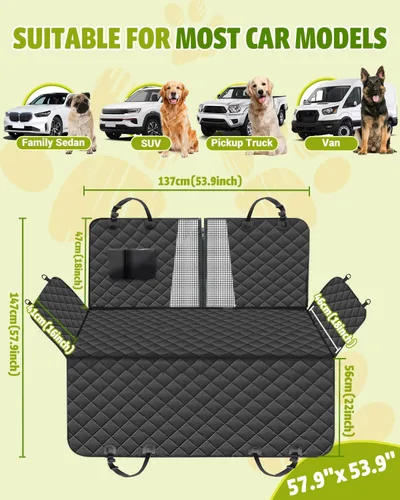 Vista 2 de Funda de asiento de coche para perros, funda de asiento para perros 600D resistente y duradera para asiento trasero, hamaca para perros 100%