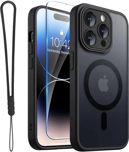 Vista 24 de ROYBENS Funda transparente mate para iPhone 12 Pro-Max compatible con Magsafe, protección completa de lente de cámara, protector de pantalla, correa