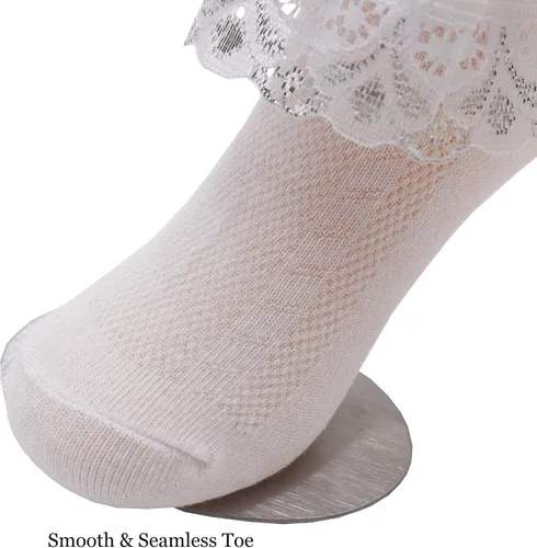 Vista 5 de Xiyadun 5 pares de calcetines de algodón de encaje con volantes para bebés y niñas pequeñas