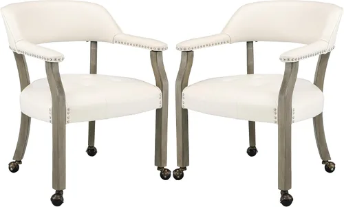 Vista 22 de LEEMTORIG Juego de 2 sillas de comedor con ruedas y brazo, sillas de comedor grandes con ruedas, silla de mesa de póquer de madera maciza, 26