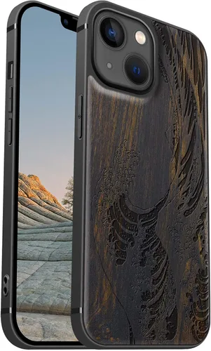 Vista 17 de Carveit Funda magnética de madera para iPhone 13 [madera natural y TPU suave] Funda protectora de madera única y elegante a prueba de golpes