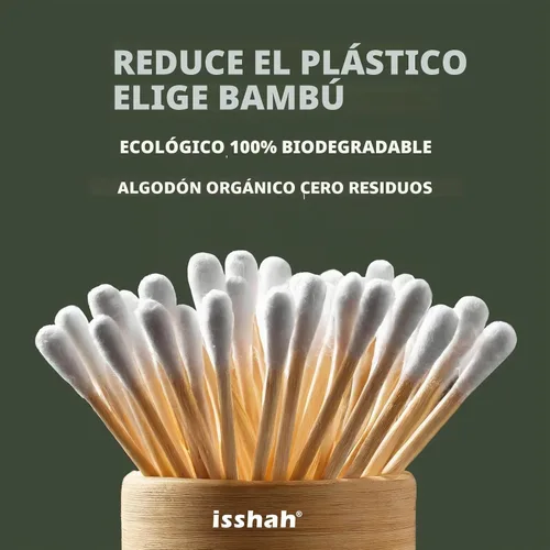 Vista 3 de Hisopos de algodón de bambú – 500 unidades – Certificado FSC y aprobado por PETA, puntas dobles ecológicas, palillos para los oídos sin plástico