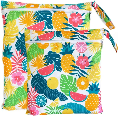 Vista 17 de Bolsa para pañales de tela, 2 bolsas impermeables y reutilizables con bolsillos con cremallera, lavable, reutilizable para viajes, playa, piscina
