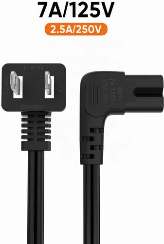 Vista 5 de CableCreation Cable de alimentación angular no polarizado de 2 ranuras en ángulo de 18 AWG (IEC320 C7 a Nema 1-15P), 3.0 ft / negro