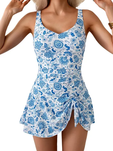 Vista 36 de Aidonger - Traje de baño de una pieza para mujer, con control de abdomen, falda, traje de baño con efecto adelgazante