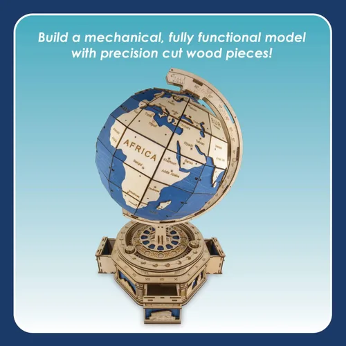 Vista 2 de MindWare Gearjits: Globe - Rompecabezas de construcción 3D de madera para adolescentes y adultos - Modelo de construcción de bricolaje - Diversión