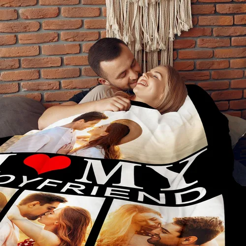 Vista 7 de Manta personalizada con fotos, regalos personalizados para el día de San Valentín para él y ella, mantas personalizadas de franela suave