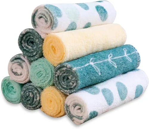 Vista 9 de Spasilk Juego de toallitas para niños y niñas recién nacidos, juego de toallas de rizo suave, paquete de 10, burbujas aguamarina, (010-1201)