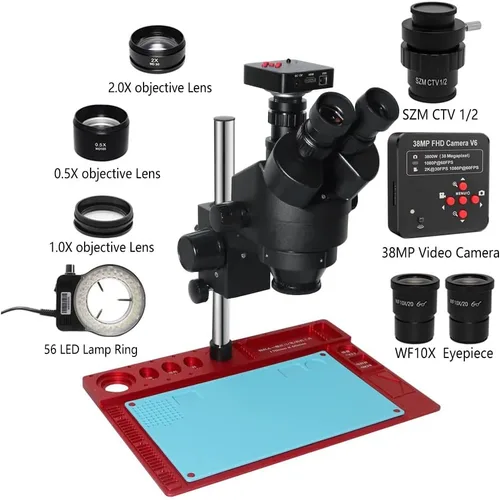 Vista 2 de Kit de accesorios para microscopio 3.5X-90X de la industria trinocular Microscopio de ampliación de circuito de ampliación Microscopio estéreo