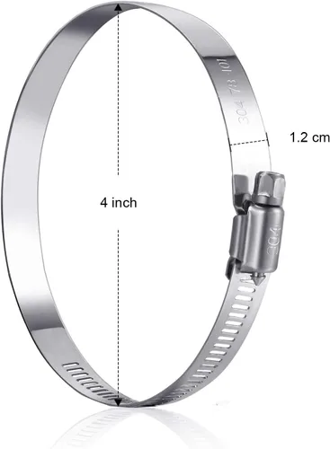 Vista 2 de Boao 4 abrazaderas ajustables de acero inoxidable 304 para conductos de 4 pulgadas, abrazadera de manguera de engranaje helicoidal para tubería