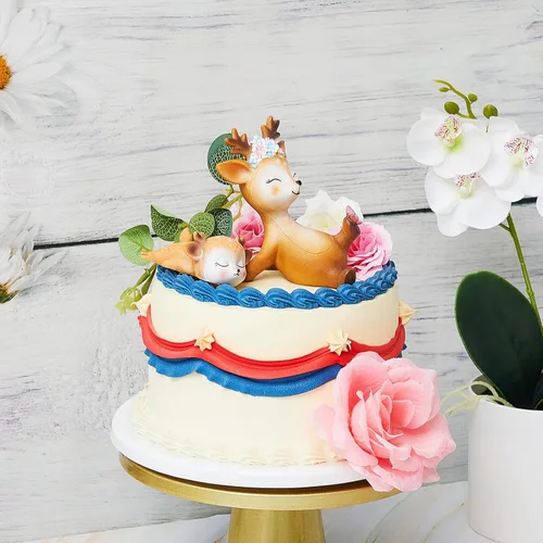 Vista 4 de Taiyin Oh Baby Cake Toppers para baby shower, lindos adornos para tartas de ciervos, flores de animales femeninos, decoración de tartas, pequeñas