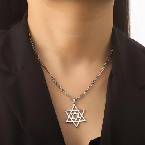 Vista 2 de EUEAVAN Collar con dije de estrella de David contra el mal de ojo de seis puntas con dije de estrella de David, hexagrama demoníaco religioso