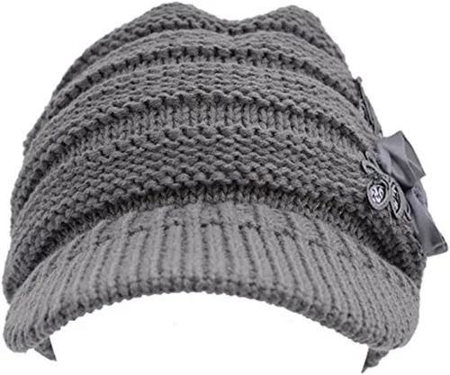 Vista 83 de C-US - Gorro de punto cálido para mujer, con visera de ganchillo con acento de flores