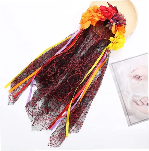 Vista 5 de Naisicore Velo negro para Halloween, velo negro, Halloween, corona de flores mexicanas, disfraz de fiesta Día de los Muertos Día de los Muertos NC12