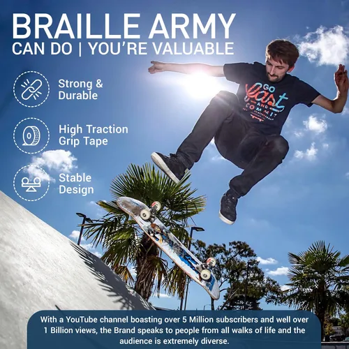 Vista 6 de Braille - Patineta completa para adultos, adolescentes, niños y niñas, patineta estándar para trucos de 31.5 pulgadas