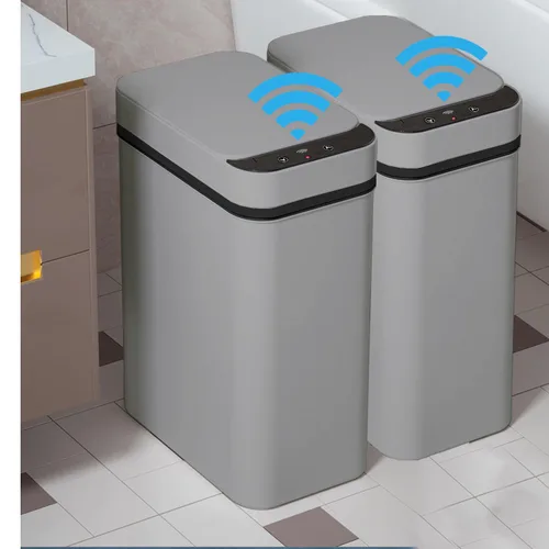 Vista 10 de Yatmung - Cubo de basura sin contacto para baño, cubo de basura inteligente de 2.5 galones con sensor de movimiento, papelera delgada con tapa